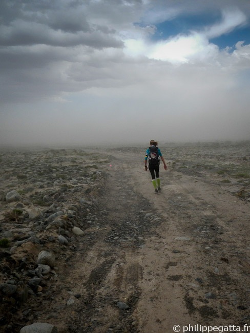 Anne-Marie in the sandstorm (© P. Gatta)