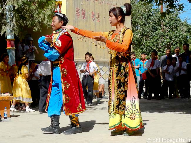 Local dance at the finish line of the Gobi March